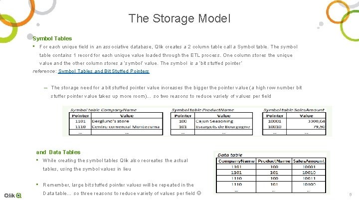The Storage Model Symbol Tables • For each unique field in an associative database,