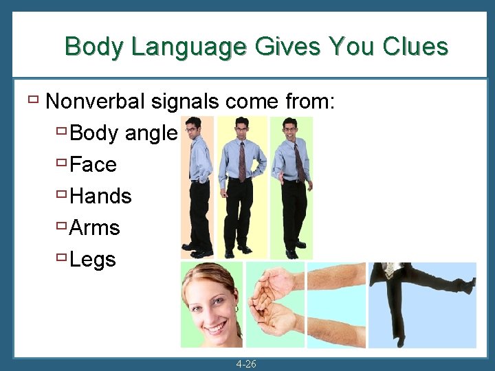 Body Language Gives You Clues ù Nonverbal signals come from: ù Body angle ù