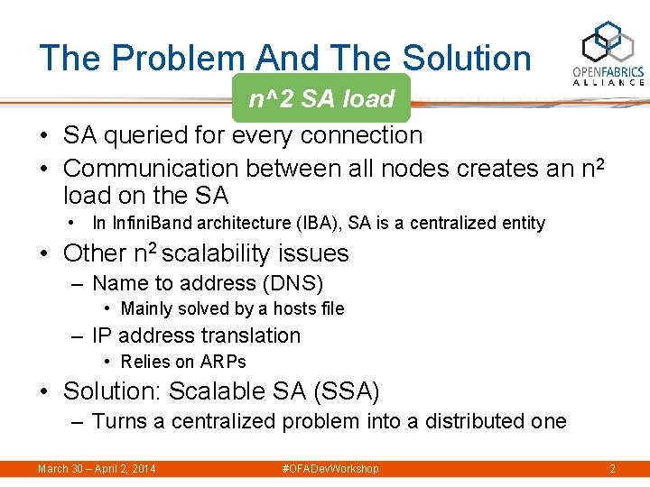 The Problem And The Solution n^2 SA load • SA queried for every connection