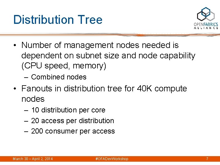 Distribution Tree • Number of management nodes needed is dependent on subnet size and