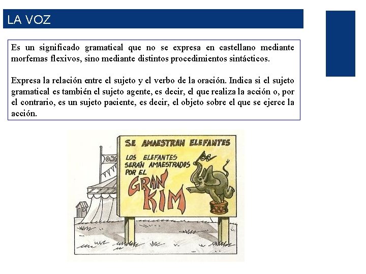 LA VOZ Es un significado gramatical que no se expresa en castellano mediante morfemas
