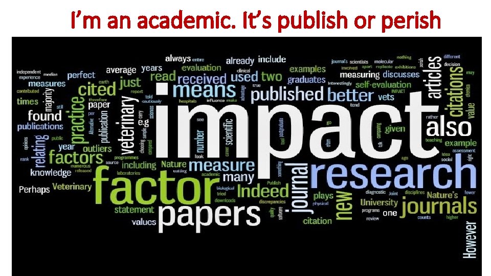I’m an academic. It’s publish or perish I’m an academic. It’s publish or perish