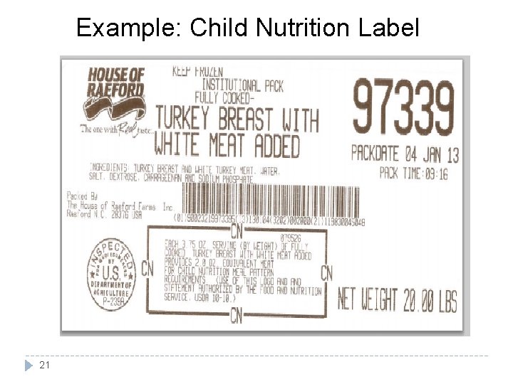 Example: Child Nutrition Label 21 