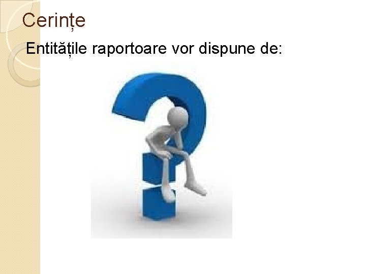 Cerințe Entitățile raportoare vor dispune de: 
