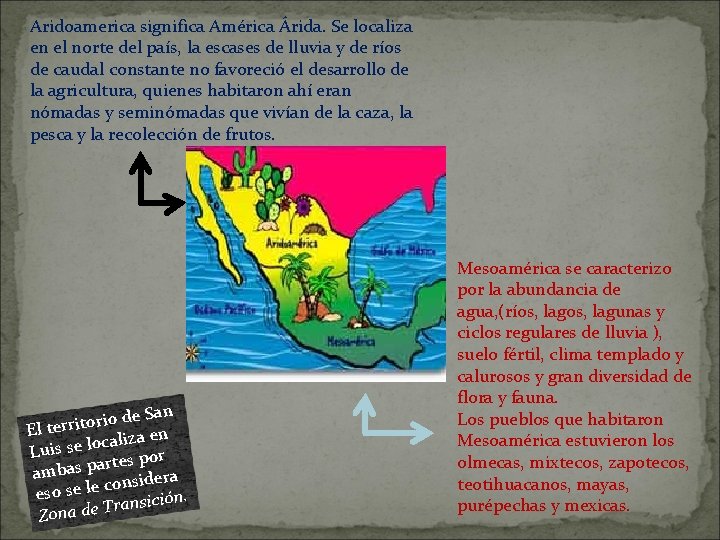 Aridoamerica significa América Árida. Se localiza en el norte del país, la escases de