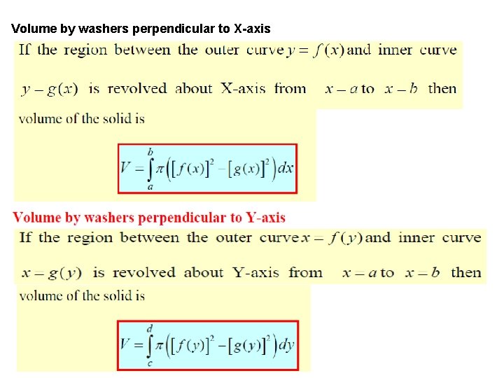 Volume by washers perpendicular to X-axis 