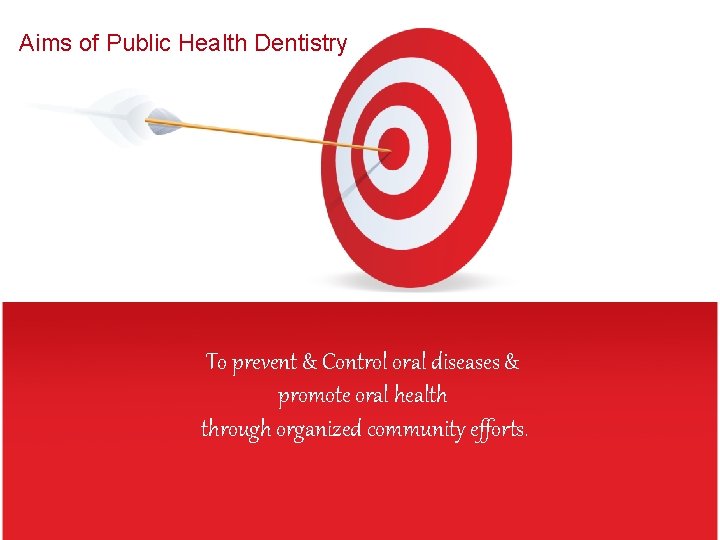 Aims of Public Health Dentistry To prevent & Control oral diseases & promote oral