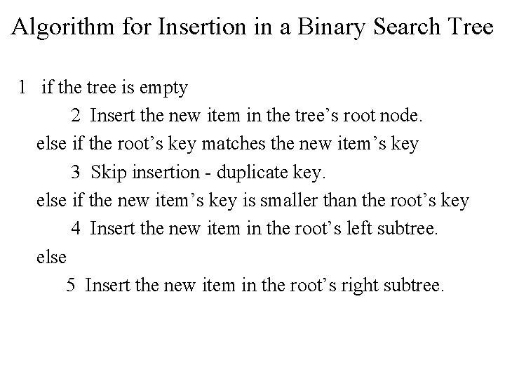 Algorithm for Insertion in a Binary Search Tree 1 if the tree is empty