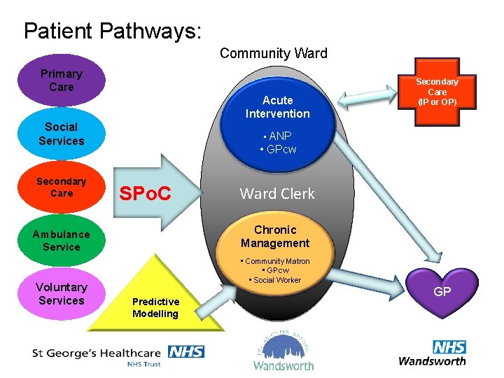 Patient Pathways: Community Ward Primary Care Acute Intervention Social Services Secondary Care • ANP