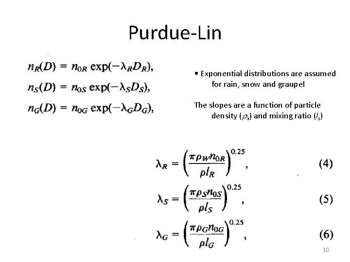 Purdue-Lin • Exponential distributions are assumed for rain, snow and graupel The slopes are