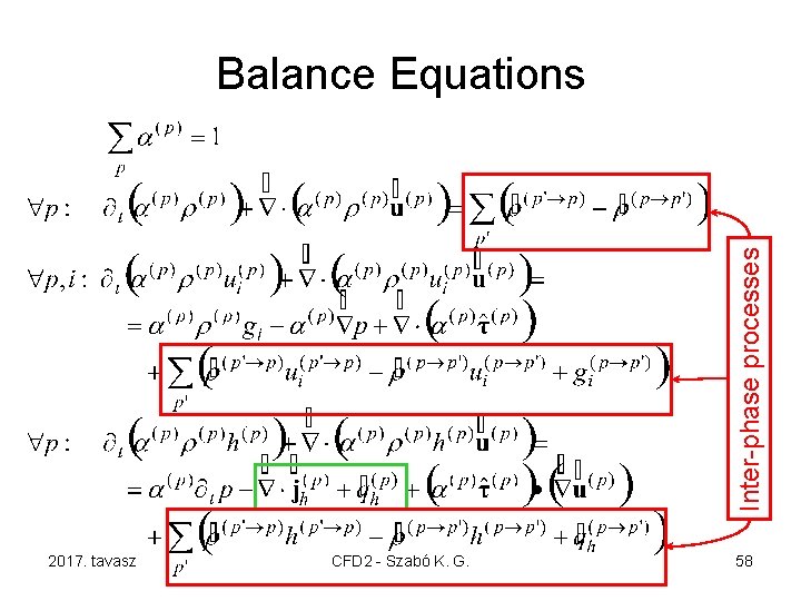 Inter-phase processes Balance Equations 2017. tavasz CFD 2 - Szabó K. G. 58 