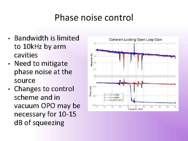 Phase noise control • • • Bandwidth is limited to 10 k. Hz by