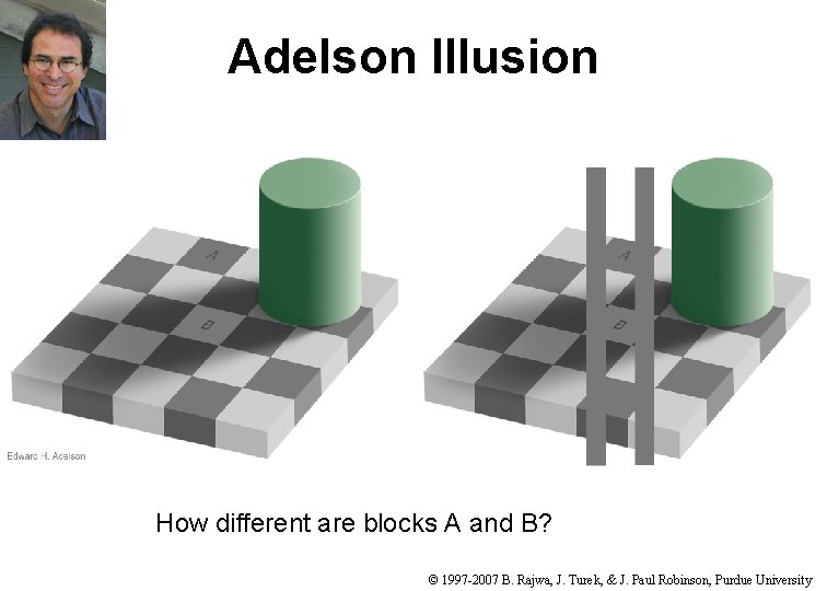 Adelson Illusion How different are blocks A and B? © 1997 -2007 B. Rajwa,
