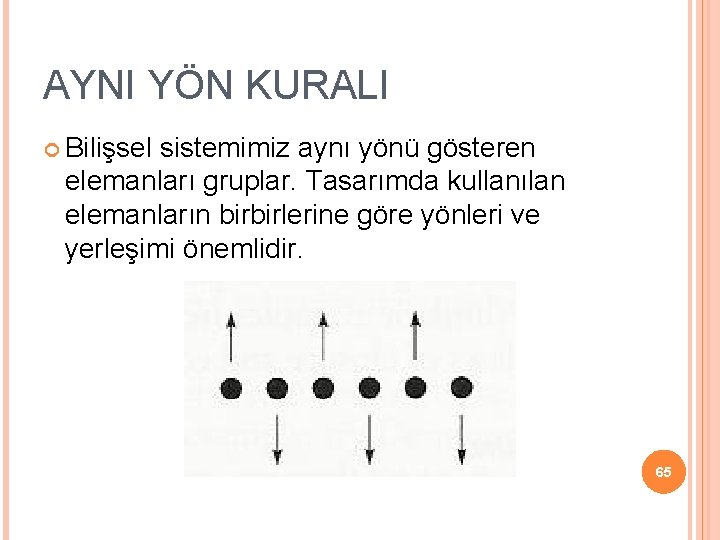 AYNI YÖN KURALI Bilişsel sistemimiz aynı yönü gösteren elemanları gruplar. Tasarımda kullanılan elemanların birbirlerine