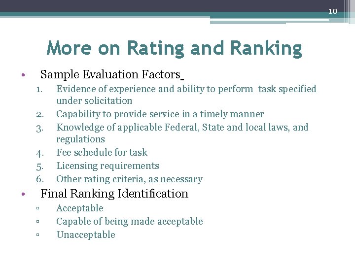 10 More on Rating and Ranking • Sample Evaluation Factors 1. 2. 3. 4. 10 More on Rating and Ranking • Sample Evaluation Factors 1. 2. 3. 4.
