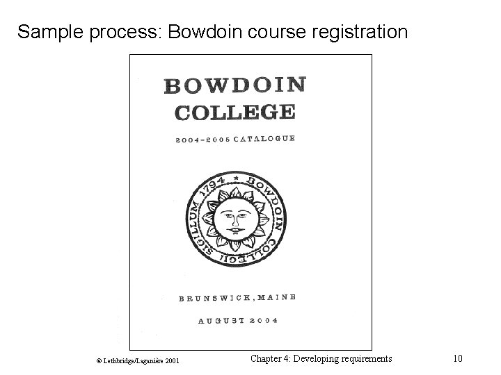 Sample process: Bowdoin course registration © Lethbridge/Laganière 2001 Chapter 4: Developing requirements 10 