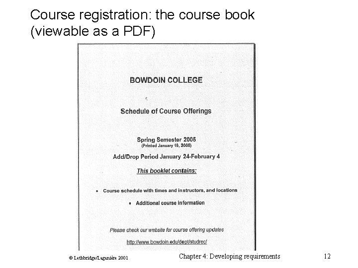 Course registration: the course book (viewable as a PDF) © Lethbridge/Laganière 2001 Chapter 4: