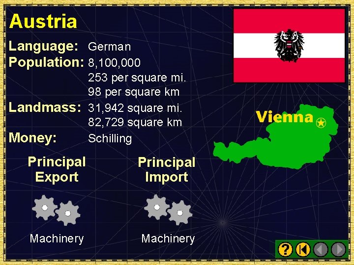 Austria Language: German Population: 8, 100, 000 253 per square mi. 98 per square