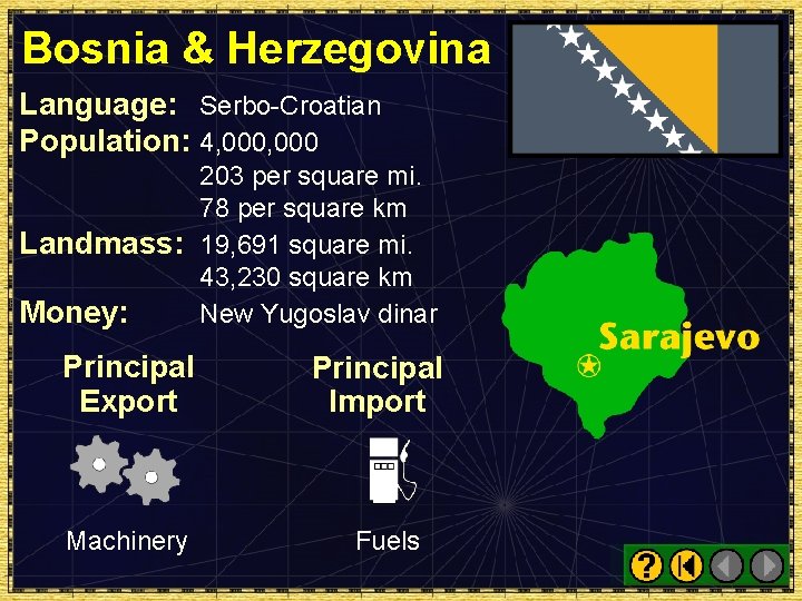 Bosnia & Herzegovina Language: Serbo-Croatian Population: 4, 000 203 per square mi. 78 per