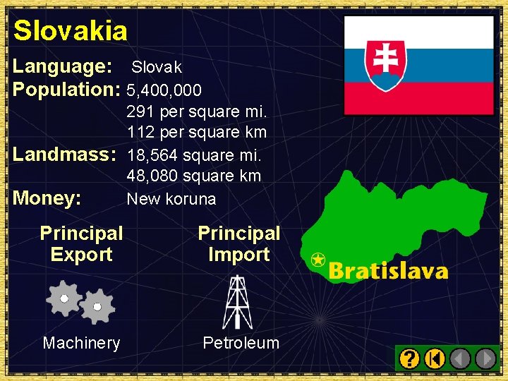 Slovakia Language: Slovak Population: 5, 400, 000 291 per square mi. 112 per square