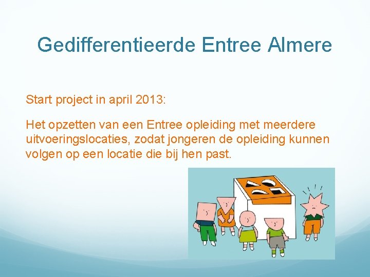 Gedifferentieerde Entree Almere Start project in april 2013: Het opzetten van een Entree opleiding