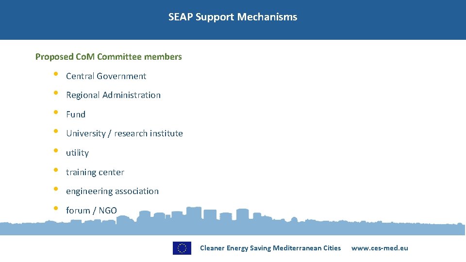 SEAP Support Mechanisms Proposed Co. M Committee members • • Central Government Regional Administration