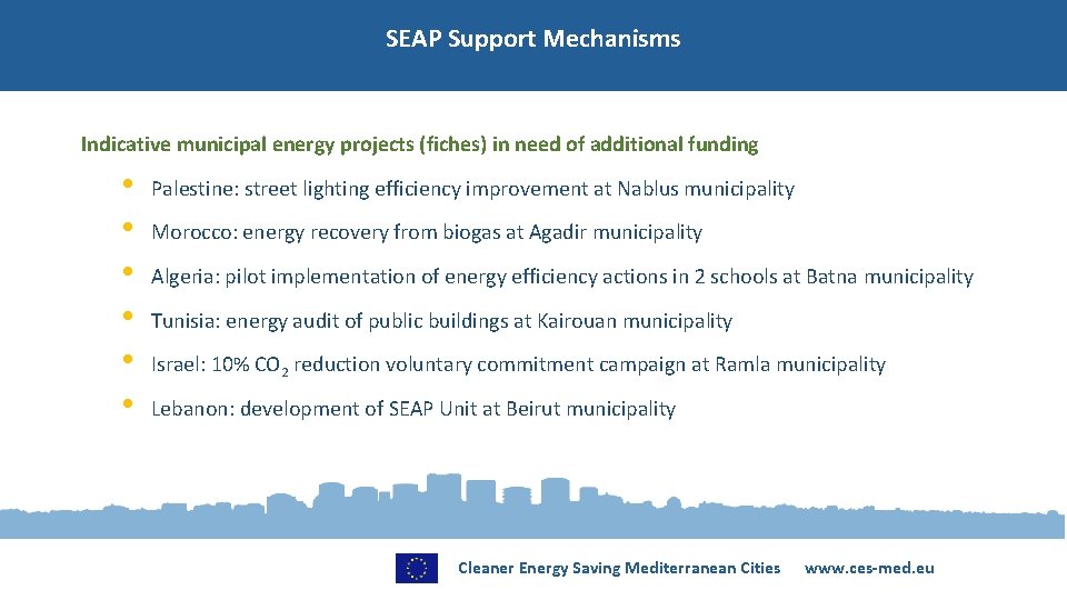 SEAP Support Mechanisms Indicative municipal energy projects (fiches) in need of additional funding •