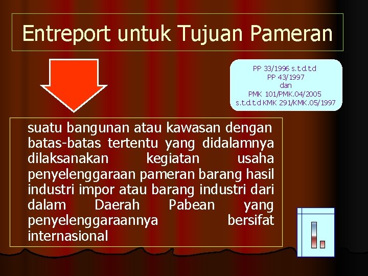 Entreport untuk Tujuan Pameran PP 33/1996 s. t. d PP 43/1997 dan PMK 101/PMK.