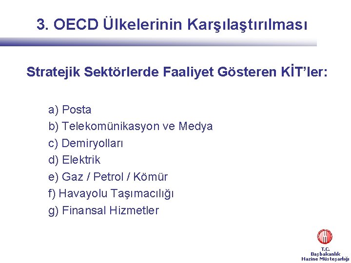 3. OECD Ülkelerinin Karşılaştırılması Stratejik Sektörlerde Faaliyet Gösteren KİT’ler: a) Posta b) Telekomünikasyon ve