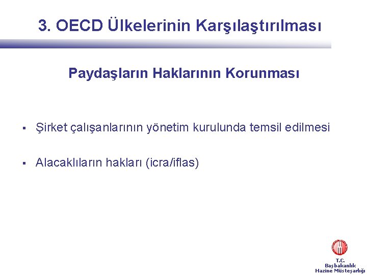 3. OECD Ülkelerinin Karşılaştırılması Paydaşların Haklarının Korunması § Şirket çalışanlarının yönetim kurulunda temsil edilmesi