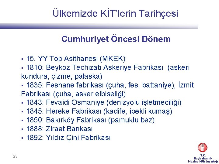 Ülkemizde KİT’lerin Tarihçesi Cumhuriyet Öncesi Dönem § 15. YY Top Asithanesi (MKEK) § 1810: