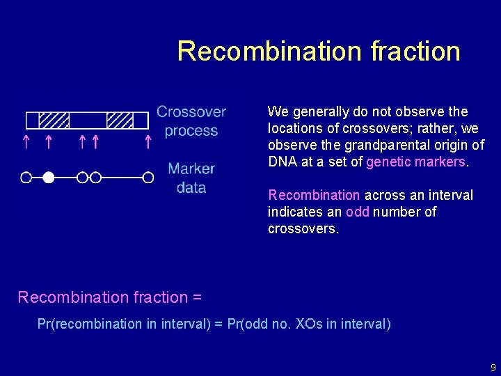 Recombination fraction We generally do not observe the locations of crossovers; rather, we observe