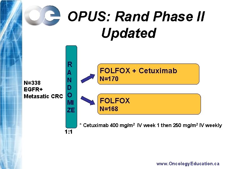 OPUS: Rand Phase II Updated R A N N=338 D EGFR+ Metasatic CRC O