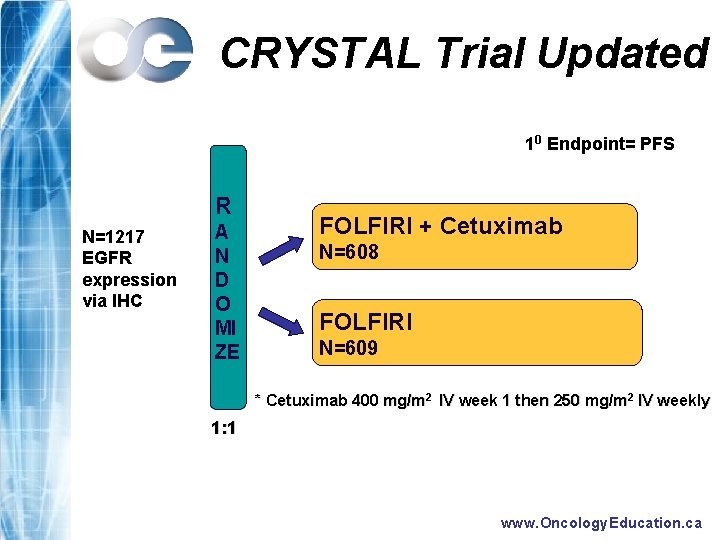 CRYSTAL Trial Updated 10 Endpoint= PFS R N=1217 EGFR expression via IHC A N