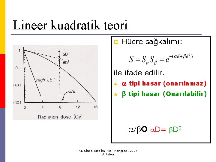 Lineer kuadratik teori p Hücre sağkalımı: ile ifade edilir. ª tipi hasar (onarılamaz) ª