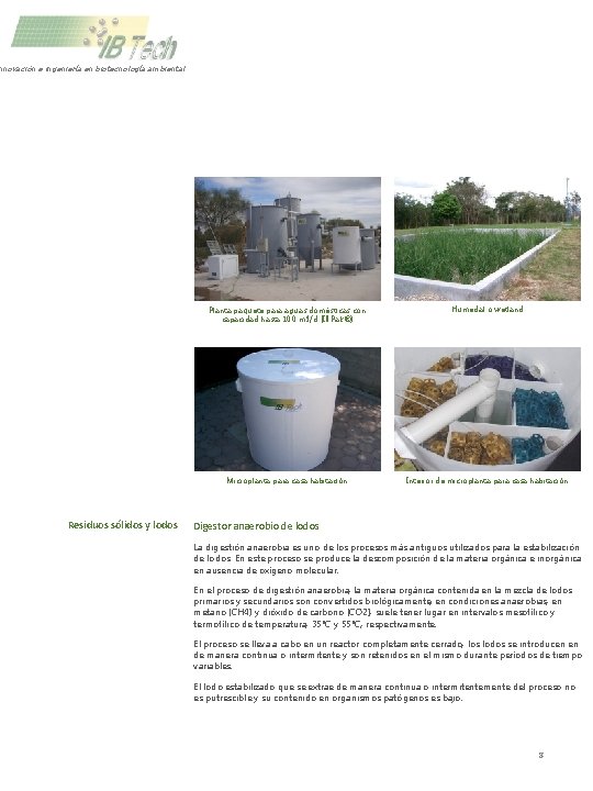 nnovación e ingeniería en biotecnología ambiental Residuos sólidos y lodos Planta paquete para aguas