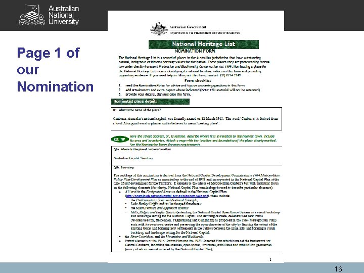 Page 1 of our Nomination 16 