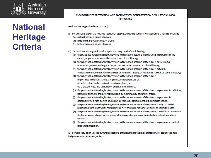 National Heritage Criteria 20 