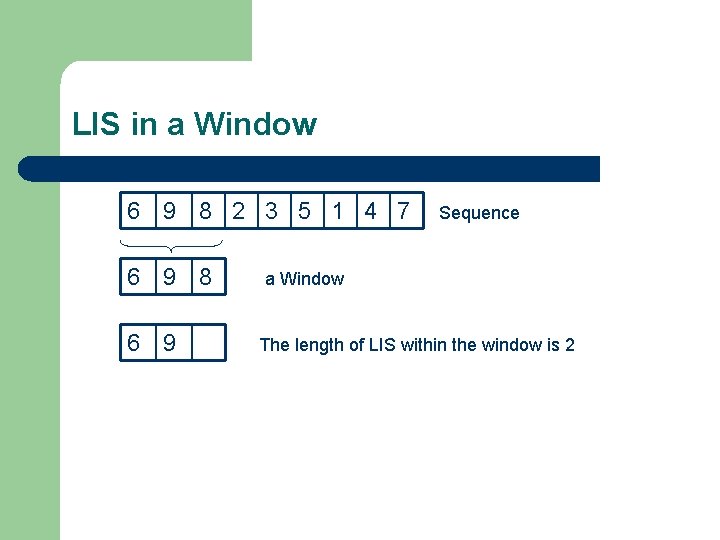 LIS in a Window 6 9 8 2 3 5 1 4 7 6