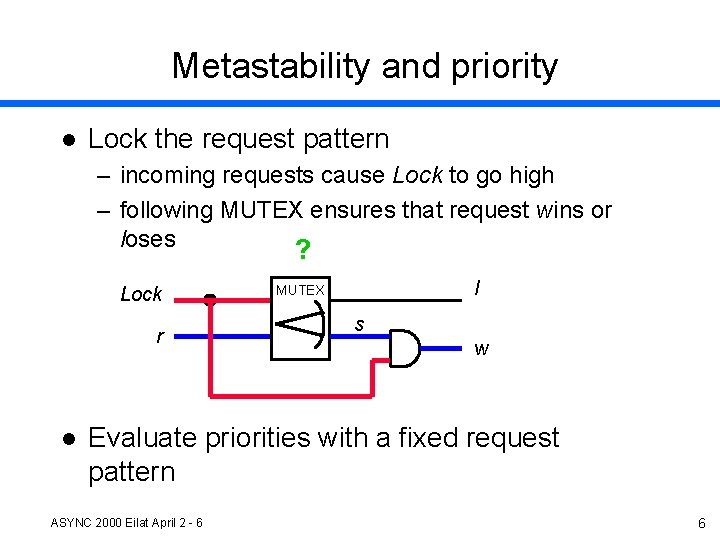 Metastability and priority l Lock the request pattern – incoming requests cause Lock to