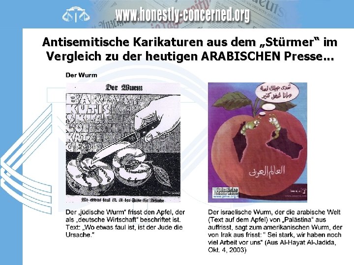 Antisemitische Karikaturen aus dem „Stürmer“ im Vergleich zu der heutigen ARABISCHEN Presse. . .
