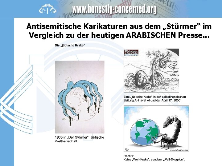 Antisemitische Karikaturen aus dem „Stürmer“ im Vergleich zu der heutigen ARABISCHEN Presse. . .