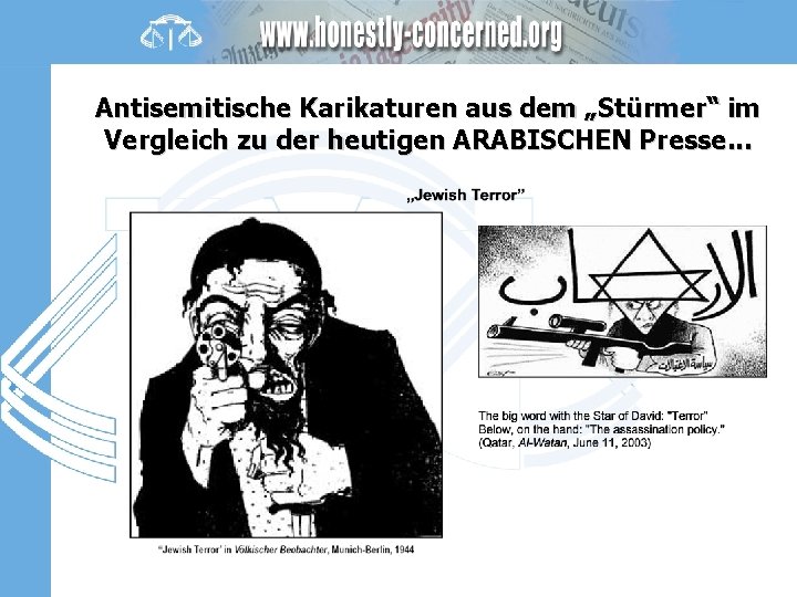 Antisemitische Karikaturen aus dem „Stürmer“ im Vergleich zu der heutigen ARABISCHEN Presse. . .