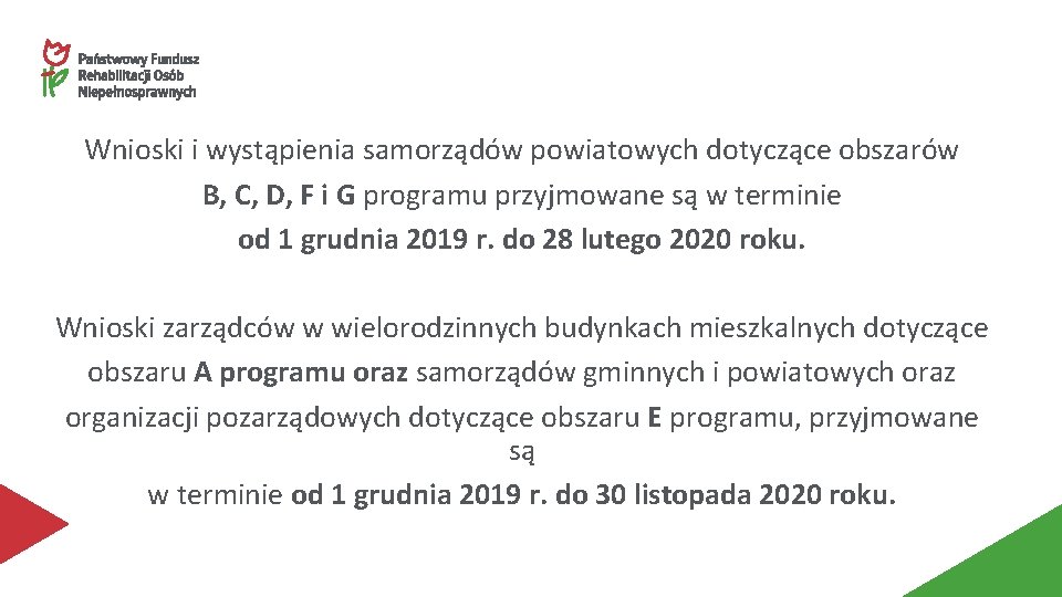 Wnioski i wystąpienia samorządów powiatowych dotyczące obszarów B, C, D, F i G programu