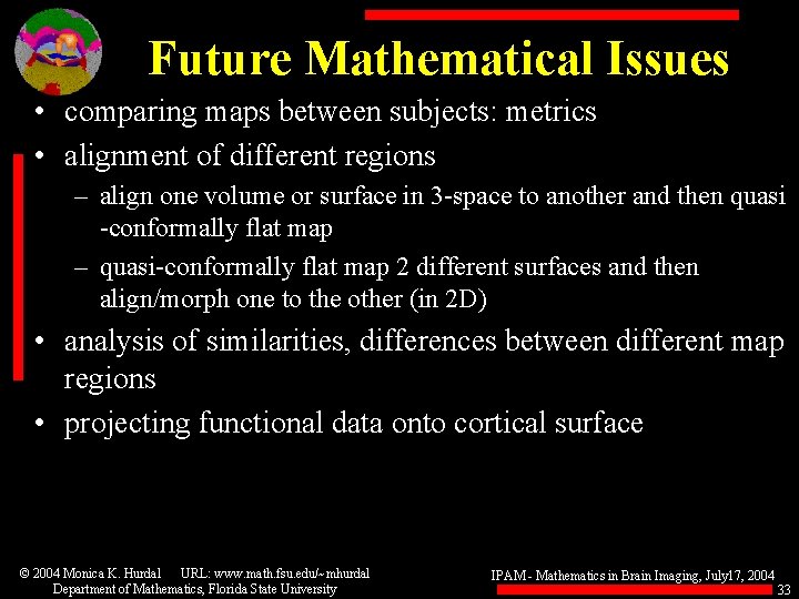 Future Mathematical Issues • comparing maps between subjects: metrics • alignment of different regions