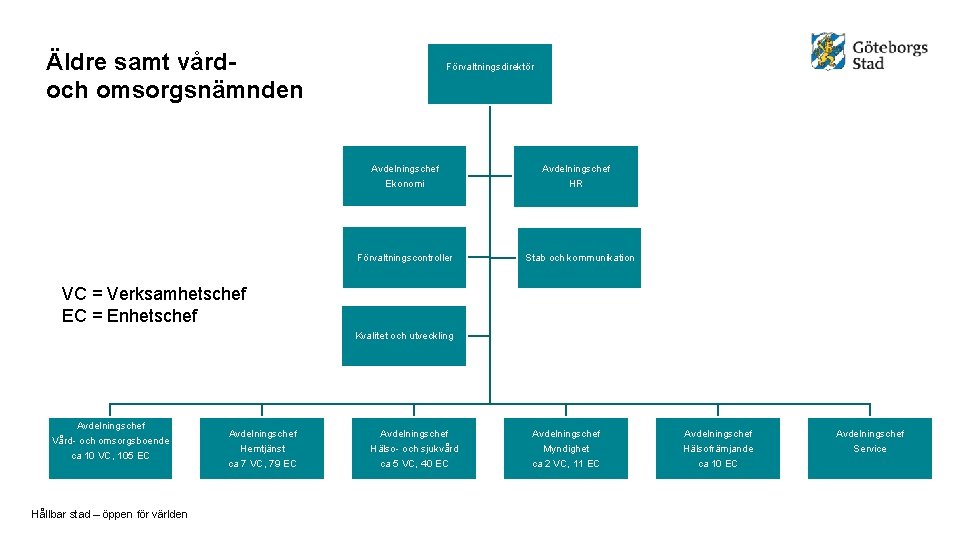 Äldre samt vård- och omsorgsnämnden Förvaltningsdirektör Avdelningschef Ekonomi Förvaltningscontroller Avdelningschef HR Stab och kommunikation