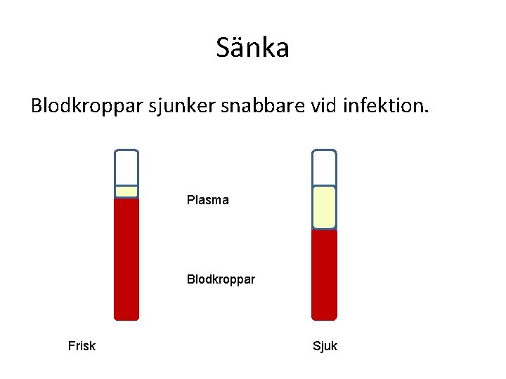 Sänka Blodkroppar sjunker snabbare vid infektion. Plasma Blodkroppar Frisk Sjuk 