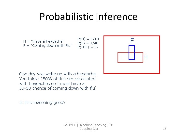 Probabilistic Inference H = “Have a headache” F = “Coming down with Flu” P(H)