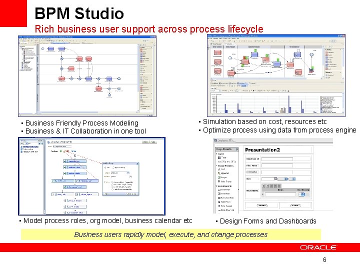 BPM Studio Rich business user support across process lifecycle • Business Friendly Process Modeling