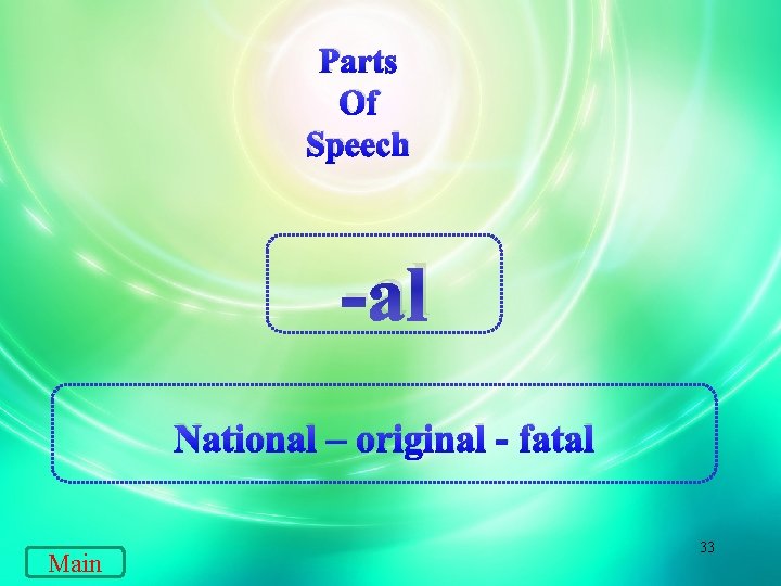 Parts Of Speech -al National – original - fatal Main 33 